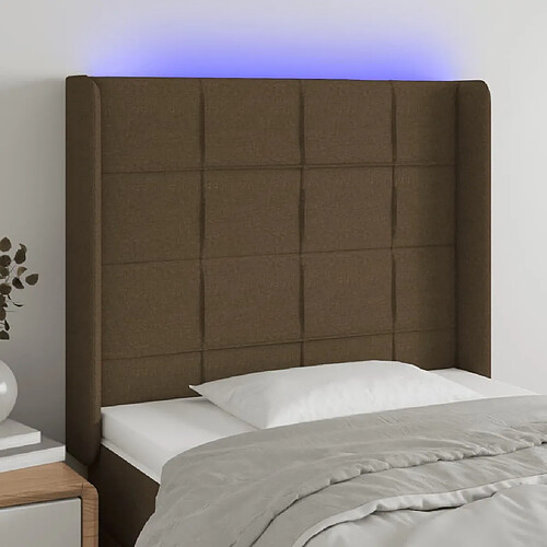 Maison Chic Tête de lit scandinave à LED,meuble de chambre Marron foncé 93x16x118/128 cm Tissu -MN37429