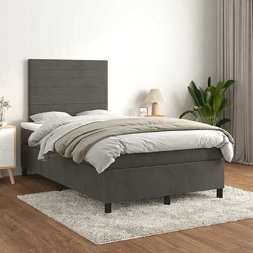 Maison Chic Lit Adulte - Lit simple Lit à sommier tapissier et matelas moelleux - Meuble de Chambre - Gris foncé 120x200cm Velours -MN55456