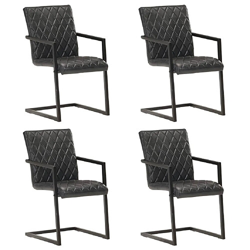 vidaXL Chaises à manger cantilever lot de 4 noir cuir véritable