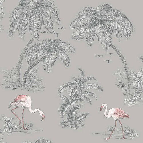 DUTCH WALLCOVERINGS Papier peint Flamant Gris