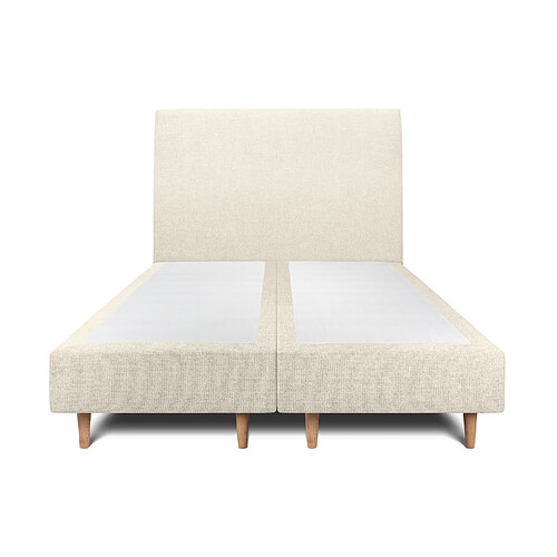 Sommeil de plomb Lit 160x200cm avec tête de lit tapissier tissu et double sommier tapissier Beige clair - Hauteur totale : 35cm