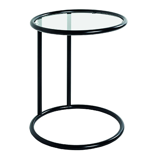 Pegane Table d'appoint en verre trempé, métal coloris noir - diamètre 45 x hauteur 55 cm