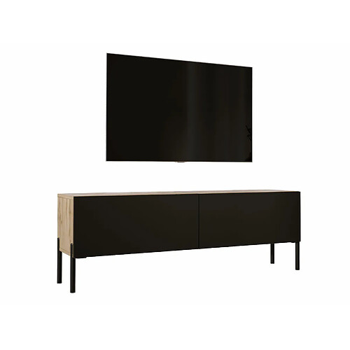 3XELIVING Meuble TV en couleur Chêne wotan / Noir mat avec pieds droits en noir, D: l : 140 cm, H : 52 cm, P : 32 cm