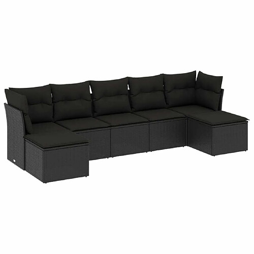 Maison Chic Salon de jardin 7 pcs avec coussins | Ensemble de Table et chaises | Mobilier d'Extérieur noir résine tressée -GKD55448