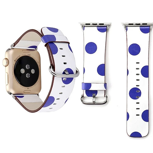 Wewoo Bracelet blanc et bleu pour Apple Watch Series 3 & 2 & 1 38mm Mode Base Dot Motif Véritable En Cuir Montre-Bracelet Bande