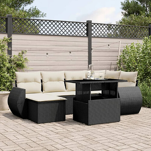 vidaXL Salon de jardin 7 pcs avec coussins noir résine tressée