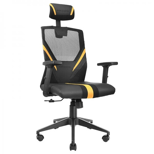 Chaise Gaming Mars Gaming MGC-ERGO - Ergonomie Totale - Support Lombaire et Cervical Réglable - Accoudoir 1D - Inclinaison 90-160° - Base Renforcée - Noir/Jaune - Coloris Noir