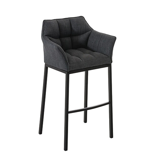 Decoshop26 Tabouret de bar avec repose-pieds et dossier en tissu gris foncé et pieds métal noir 10_0001174