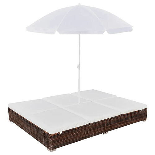 Maison Chic Chaise longue d'extérieur| Bain de soleil Relax | Transat avec parasol Résine tressée Marron -GKD70414