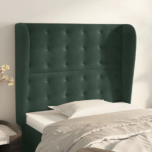 vidaXL Tête de lit avec oreilles Vert foncé 103x23x118/128 cm Velours