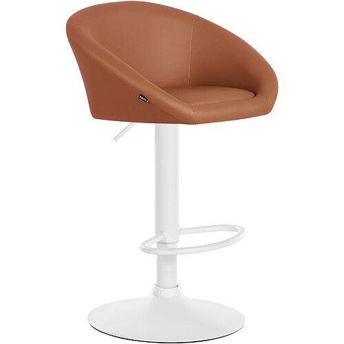 Decoshop26 Tabouret de bar assise pivotante à 360° hauteur réglable en PVC marron piètement en métal blanc 10_0004772