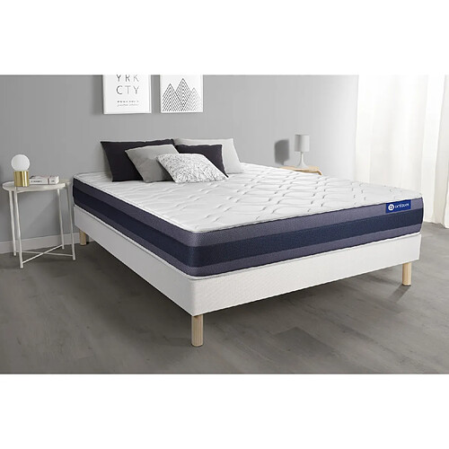 ACTISOM Ensemble matelas Mémoire de forme ACTIMEMO MORPHO 140x190 Maxi épaisseur 5zones de confort + sommier KIT blanc