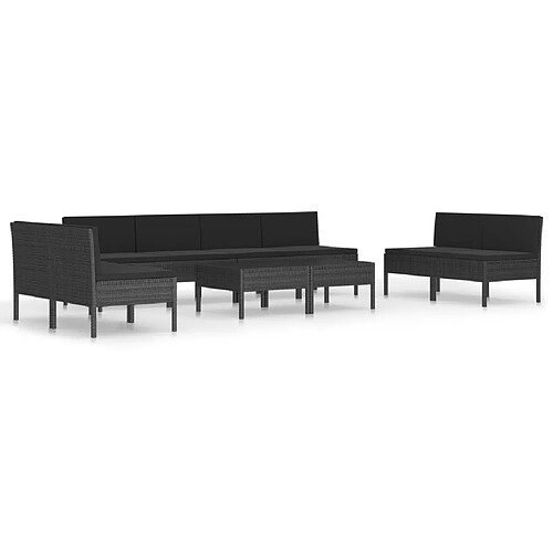 Maison Chic Salon de jardin 10 pcs + coussins - Mobilier/Meubles de jardin - Table et chaises d'extérieur Résine tressée Noir -MN70741