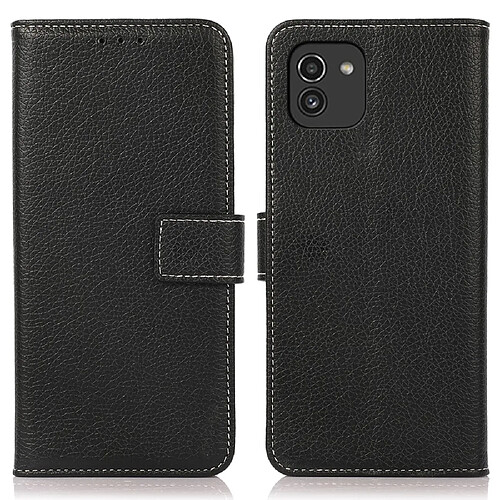 Etui en PU texture litchi noir pour votre Samsung Galaxy A03 (EU Version) (166.5 x 75.98 x 9.14mm)