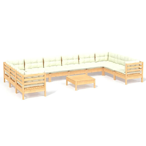 Maison Chic Salon de jardin 11pcs + coussins - Mobilier/Meubles de jardin - Table et chaises d'extérieur crème bois de pin -MN34905