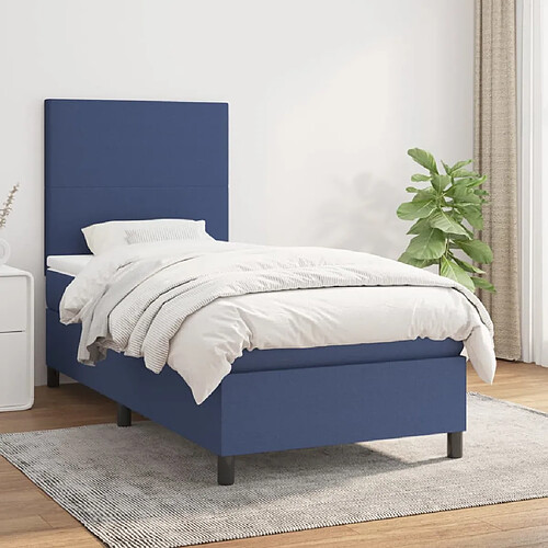 vidaXL Sommier à lattes de lit avec matelas Bleu 80x200 cm Tissu