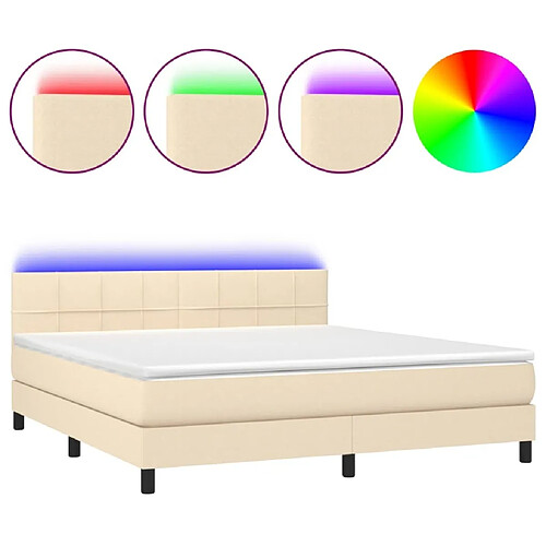 Maison Chic Lit adulte- Lit + matelas,Sommier à lattes de lit avec matelas LED Crème 180x200 cm Tissu -GKD13760