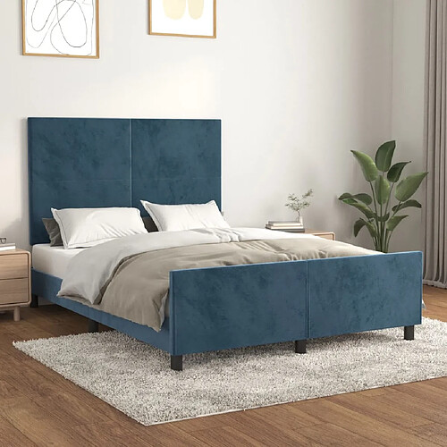 vidaXL Cadre de lit sans matelas bleu foncé 140x200 cm velours