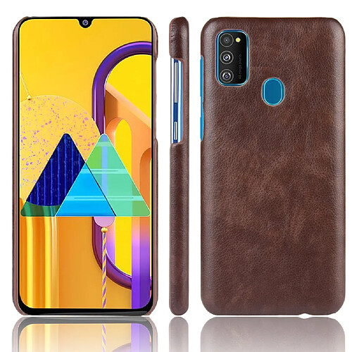 Wewoo Coque Rigide Pour Galaxy M30s antichoc Litchi PC + Etui en PU Marron