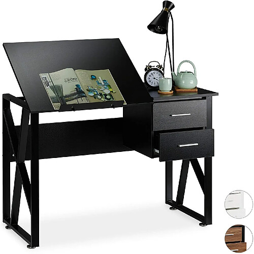 Relaxdays Noir Bureau avec pupitre inclinable, réglable, Table de Laptop ou de Dessin, 75 x 110 x 55 cm, Panneau de Particules, Fer