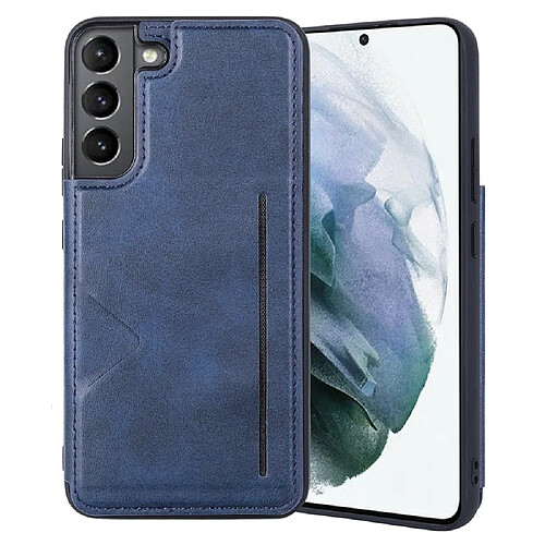 Coque en TPU + PU fentes pour cartes avec porte-cartes pour votre Samsung Galaxy S22 + 5G - bleu