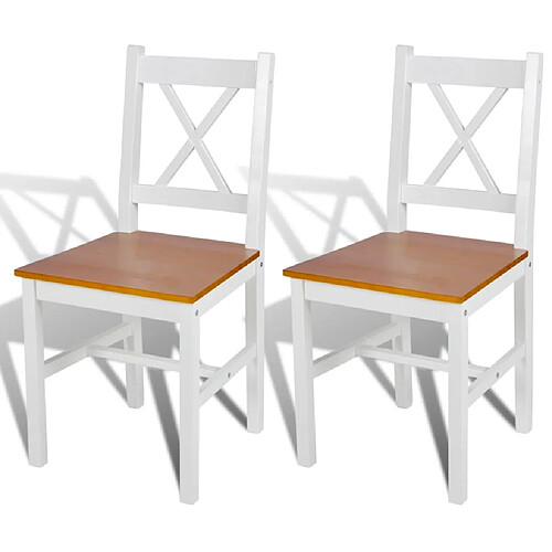 Decoshop26 Lot de 2 chaises de salle à manger cuisine design classique bois de pin blanc CDS020167