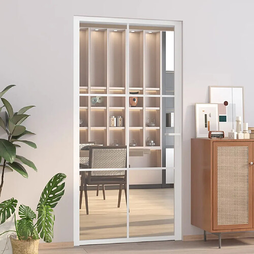 vidaXL Porte intérieure 102,5x201,5 cm Blanc Verre ESG et aluminium