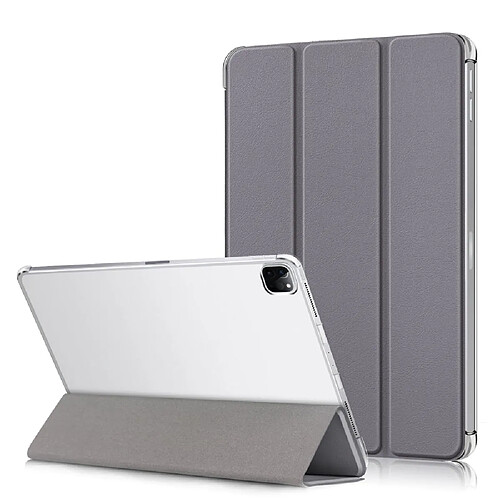 Etui en PU Réveil/Veille automatique Transparent avec support tri-pliure gris pour votre Apple iPad Pro 12.9 pouces (2021)/(2020)/(2018)