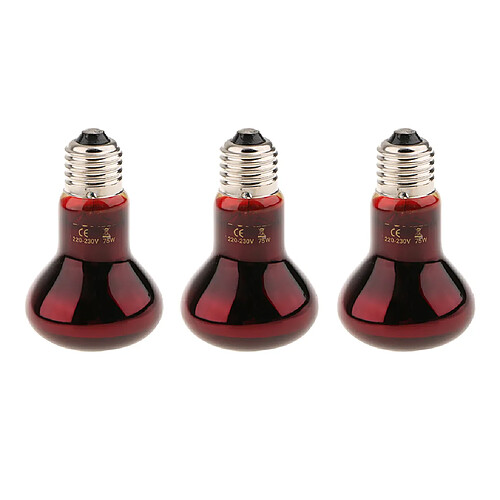 3 Pcs E27 Lampe de Chauffage pour Terrarium Reptile Veilleuse Amphibie Lumière Infrarouge 75w