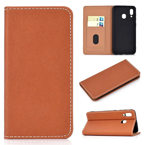 Wewoo Housse Coque Etui en cuir avec rabat horizontal pour Samsung Galaxy A40couleur unieavec fente carte et support Marron