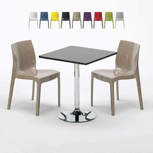 Grand Soleil Table Noir et 2 Chaises Colorées Polypro