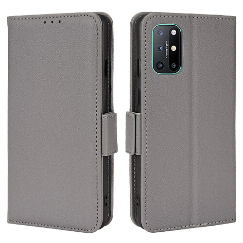 Etui en PU texture litchi, fermoir magnétique, anti-chocs avec support, gris pour votre OnePlus 8T