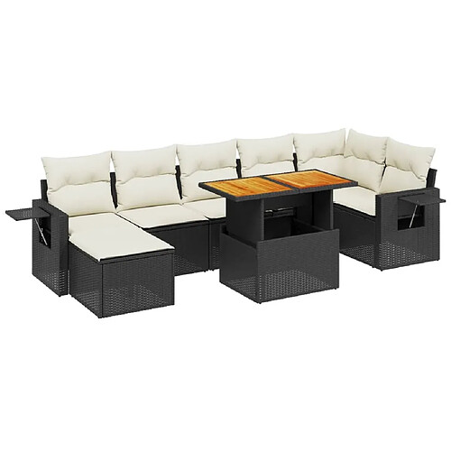 Maison Chic Ensemble Tables et chaises d'extérieur 8 pcs avec coussins,Salon de jardin noir résine tressée -GKD589235