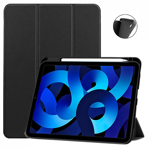 Xeptio Etui Apple iPad 10,9 pouces 2022 Smartcover noir avec porte stylet - Housse noire coque de protection iPad 10eme generation - Accessoires pochette