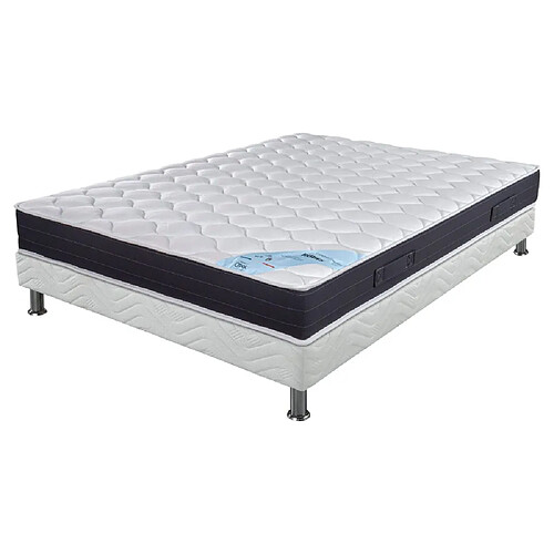 Ebac Matelas + sommier tapissier 140x190 Ressorts - Rubis - Soutien très ferme - Blanc