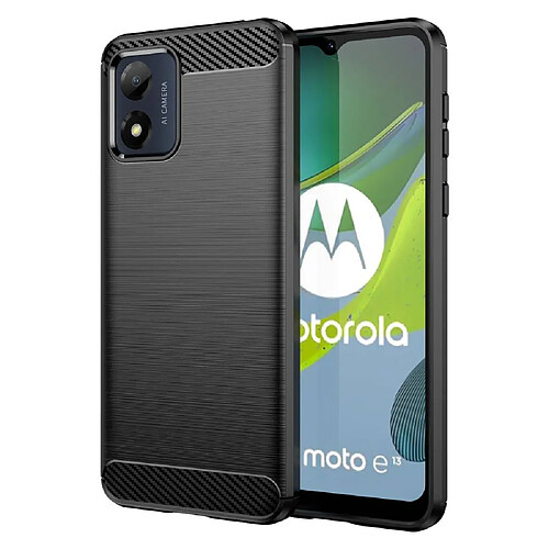 Htdmobiles Coque pour Motorola Moto E13 - housse etui silicone gel carbone + film ecran - NOIR