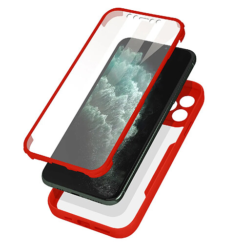 Avizar Coque 360° pour iPhone 11 Pro Dos Rigide Protection Écran Souple Contour rouge