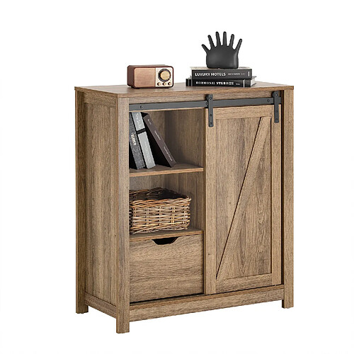 SoBuy FSB59-BR Armoire à Chaussures Commode à Chaussures Meuble Colonne Meuble Bas Placard de Rangement Commode avec Porte de Grange Coulissante