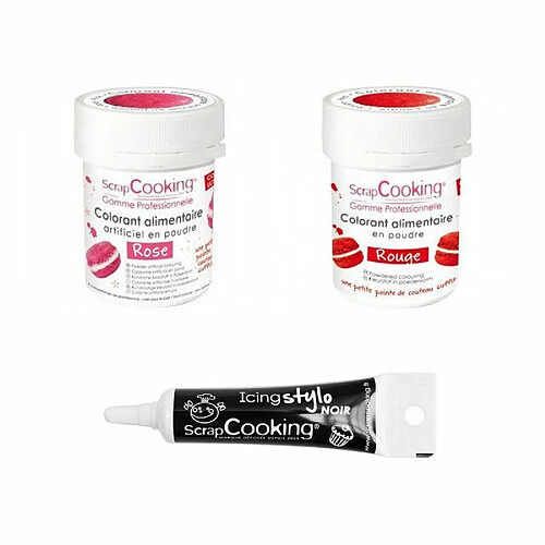 Scrapcooking 2 colorants alimentaires rouge-rose + Stylo glaçage noir