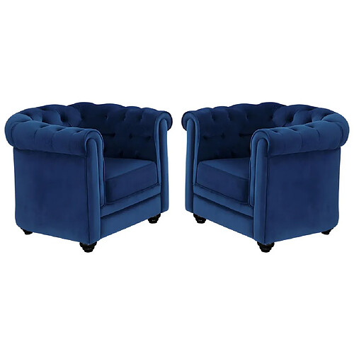 Vente-Unique Lot de 2 Fauteuils CHESTERFIELD - Velours bleu roi