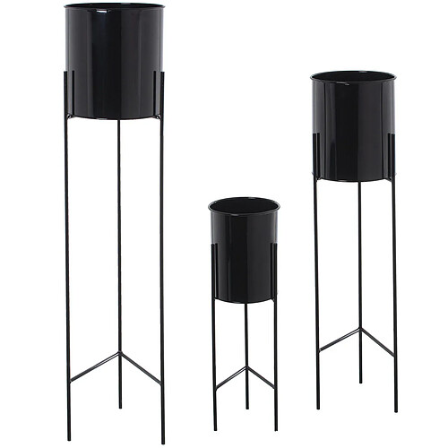 Set de pots de fleurs Alexandra House Living Noir Métal Avec support (3 Pièces)