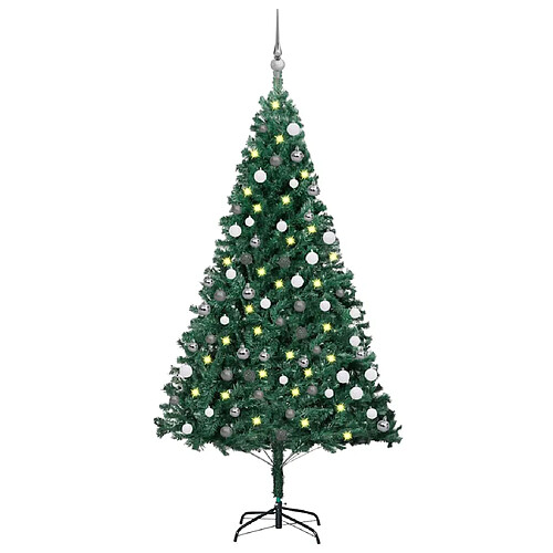 vidaXL Arbre de Noël artificiel pré-éclairé et boules vert 180 cm PVC