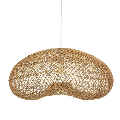 Pegane Lampe suspendue, Suspension luminaire en bois de rotin coloris beige et métal blanc - longueur 68 x profondeur 58 x Hauteur 33 cm