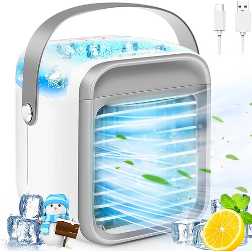 Climatiseur portable, climatiseur domestique, mini climatiseur, ventilateur personnel 3 en 1, 3 vitesses d'air et 7 lumières LED Refroidisseur d'air portable