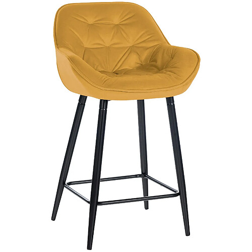 Decoshop26 Tabouret de bar chaise haute x1 assise effet capitonnée en velours jaune et métal noir 10_0004888