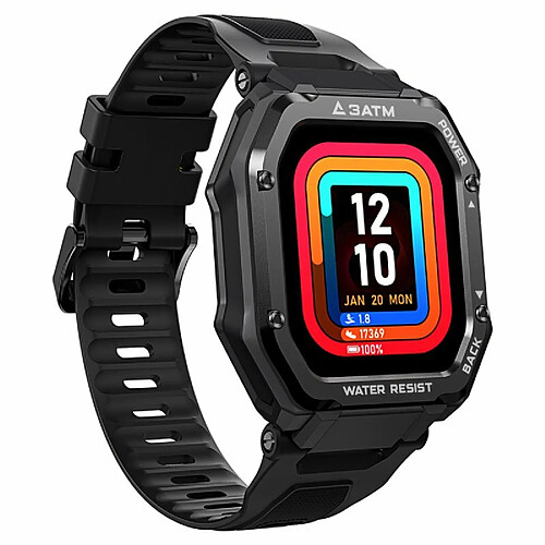 Rock Robuste Hommes Smartwatch Écran Couleur 24 Heures Moniteur D'Oxygène Du Sang Étanche En Plein Air Fitness Montre De Sport Noir