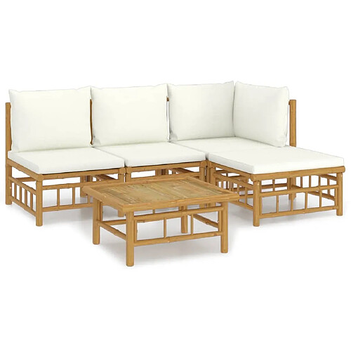 Maison Chic Salon de jardin 5 pcs + coussins - Mobilier/Meubles de jardin - Table et chaises d'extérieur blanc crème bambou -MN59767