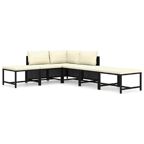 Maison Chic Salon de jardin 6 pcs + coussins - Mobilier/Meubles de jardin - Table et chaises d'extérieur Résine tressée Noir -MN38665