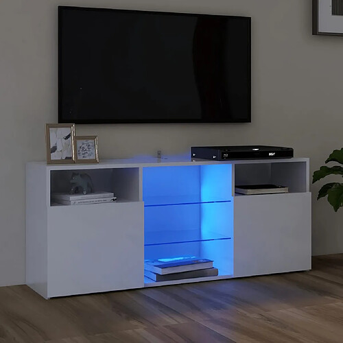 vidaXL Meuble TV avec lumières LED blanc brillant 120x30x50 cm