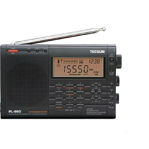 Universal Récepteur radio à bande aérienne à haute sensibilité FM/MW/SW/LW Stéréo numérique à bande sonore forte et large gamme de réception(Le noir)